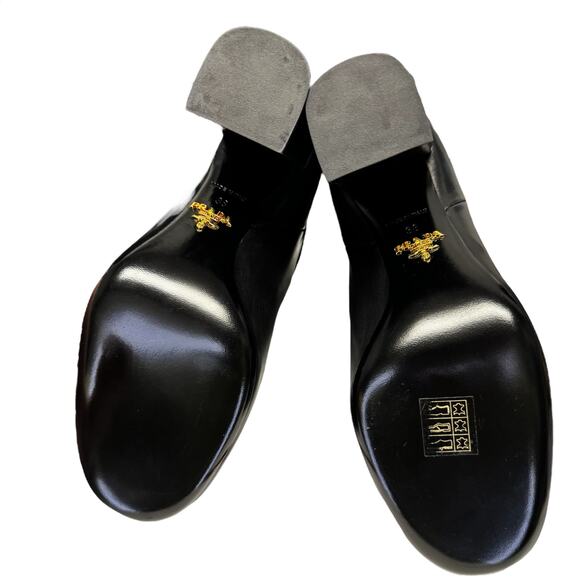 NEW Prada Black Leather Round Toe Platform Block Heel Ankle Boots Size 38 / US 8 - Picture 9 of 11